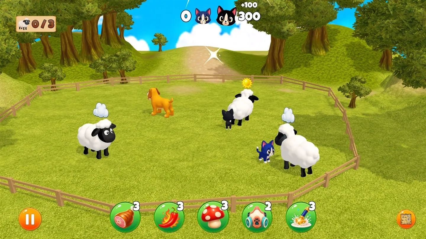 Blue and black cats compete for sheep milk in Duel mode